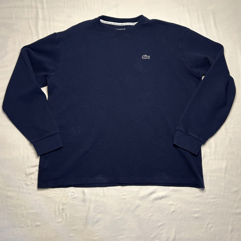 Lacoste Shirt Men’s 2XL Navy Sleepwear Waffle Knit Thermal Loungewear Casual